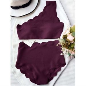 ZAFUL high waist scalloped one shoulder bikini
